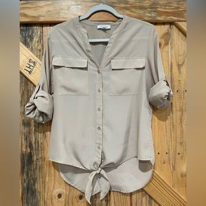 Calvin Klein beige/khaki button front shirt. Great for work!
